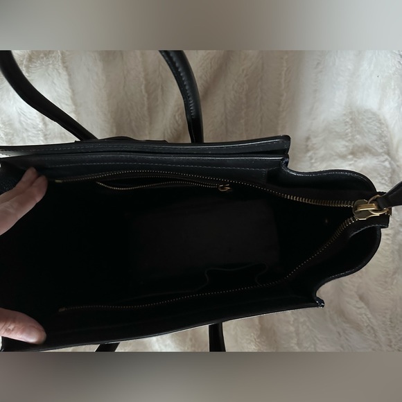 CELINE Tri-Color, Tan Calfskin Leather, Blue Suede, Black Trim, Luggage Tote Bag - Picture 4 of 11